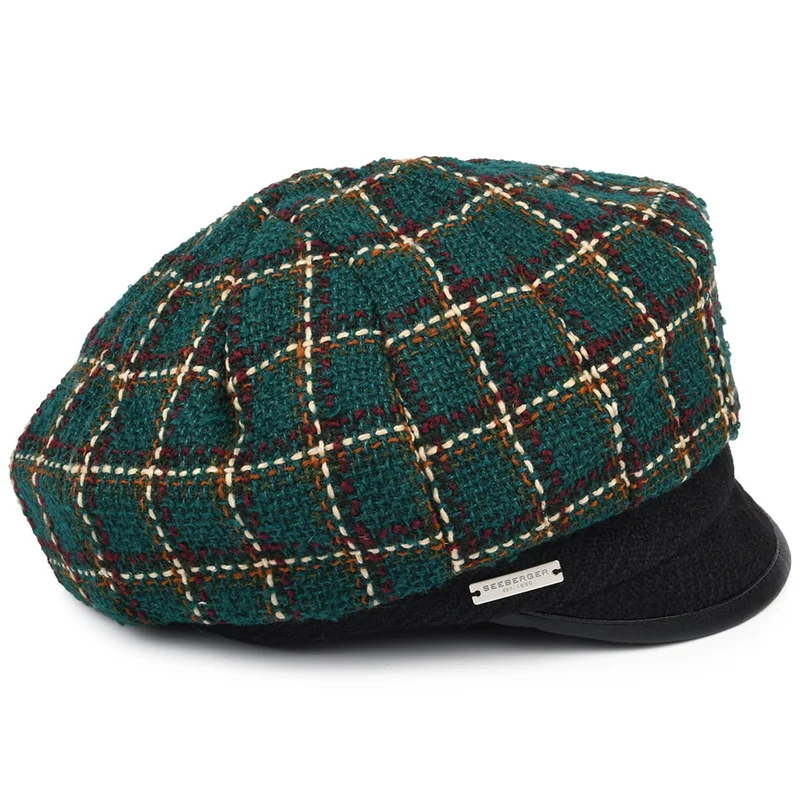 Casquette Gavroche à Carreaux pétrole-noir SEEBERGER