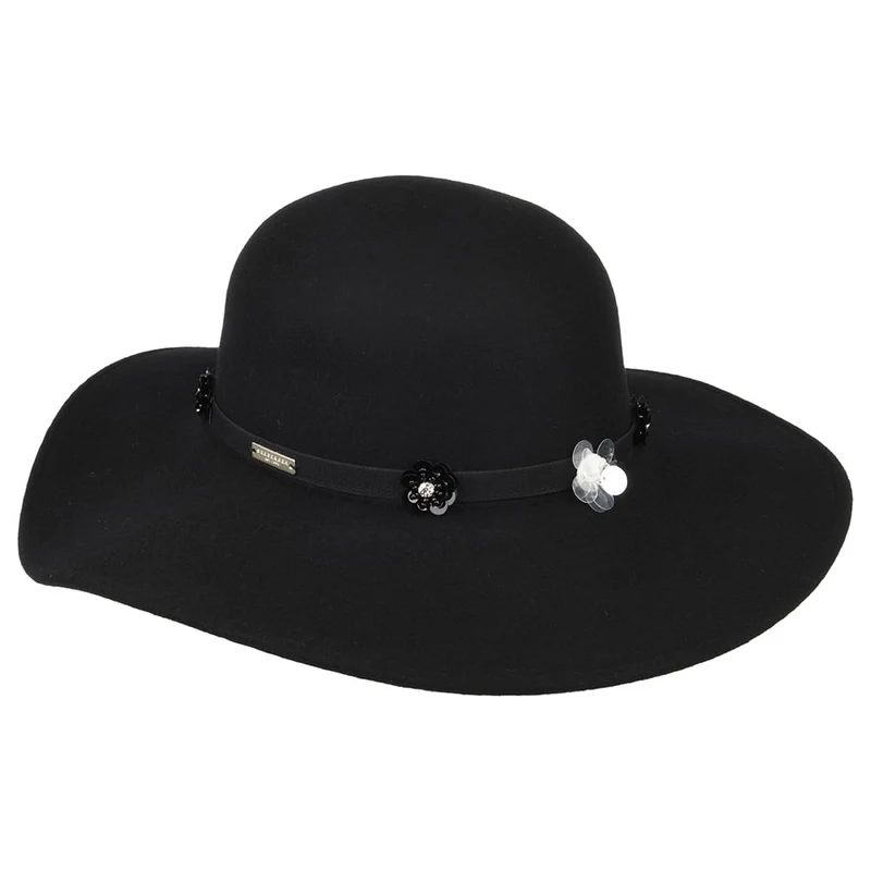 Chapeau Capeline à Fleur en Laine Feutrée noir SEEBERGER
