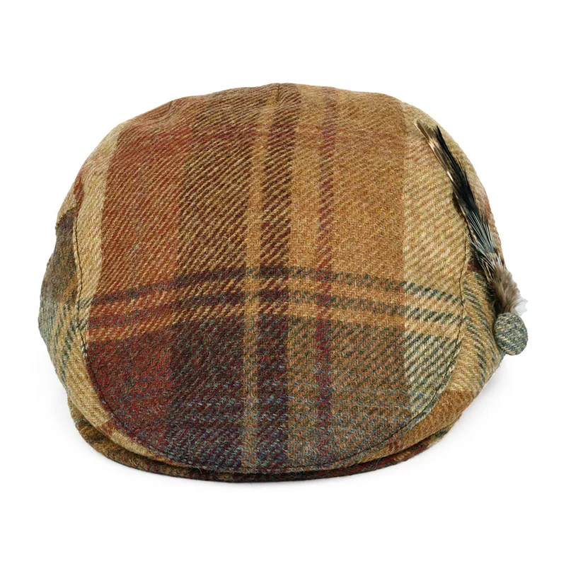 Casquette Plate en Laine Britannique Tartan Plume moutarde-multi FAILSWORTH