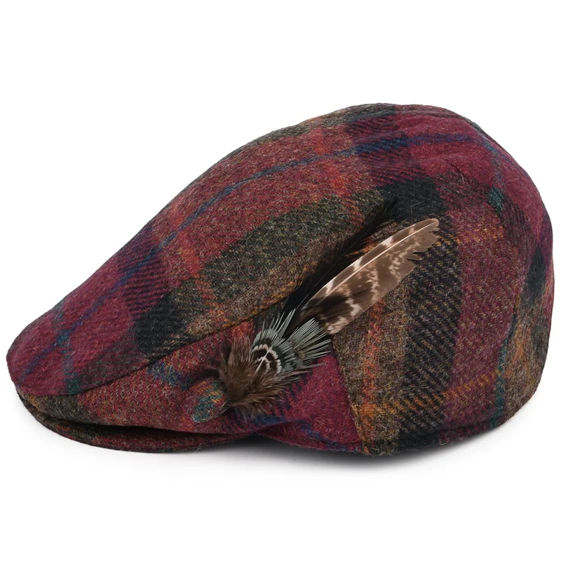 Casquette Plate en Laine Britannique Tartan Plume rose multi FAILSWORTH