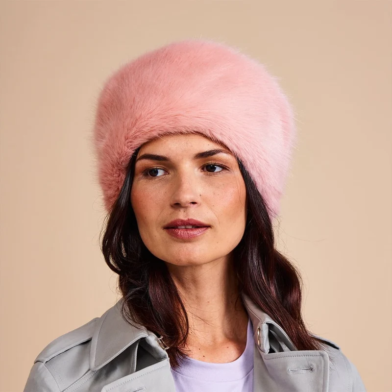 Chapeau Calot Femme Hiver en Fausse Fourrure vieux rose HELEN MOORE