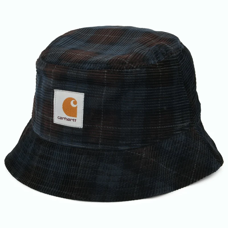 Chapeau Bob en Velours Côtelé à Carreaux bleu marine-marron CARHARTT WIP