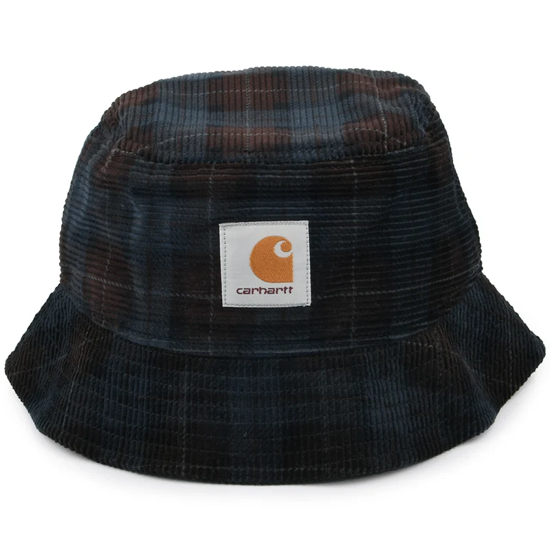 Chapeau Bob en Velours Côtelé à Carreaux bleu marine-marron CARHARTT WIP