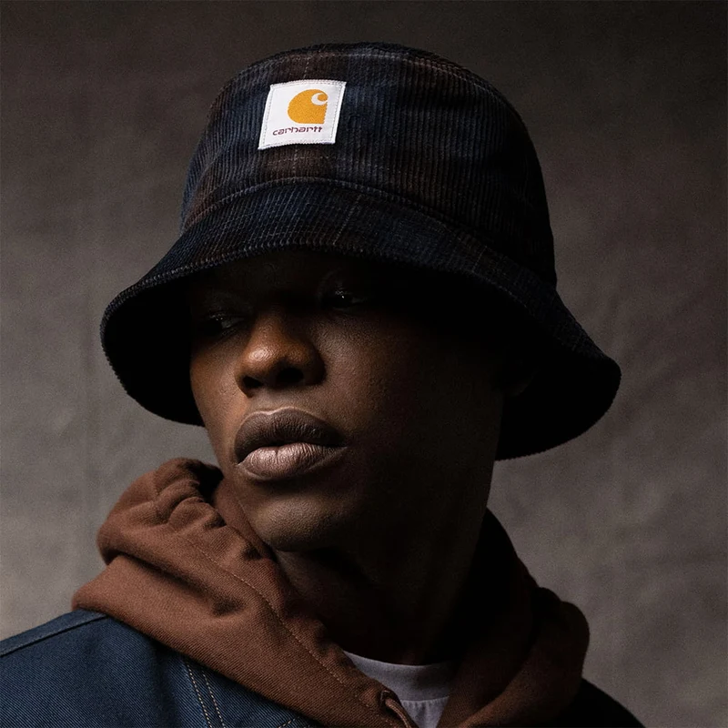 Chapeau Bob en Velours Côtelé à Carreaux bleu marine-marron CARHARTT WIP