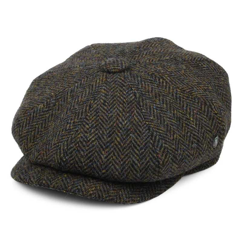 Casquette Gavroche en HARRIS TWEED Chiné Calotte Profonde forêt-bleu marine CITY SPORT