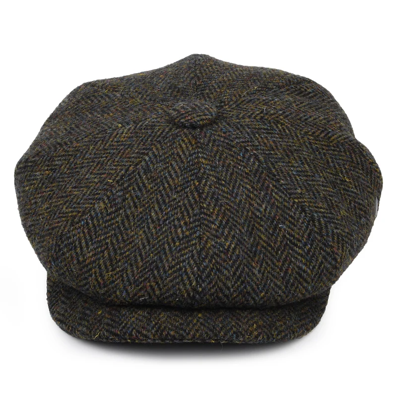Casquette Gavroche en HARRIS TWEED Chiné Calotte Profonde forêt-bleu marine CITY SPORT