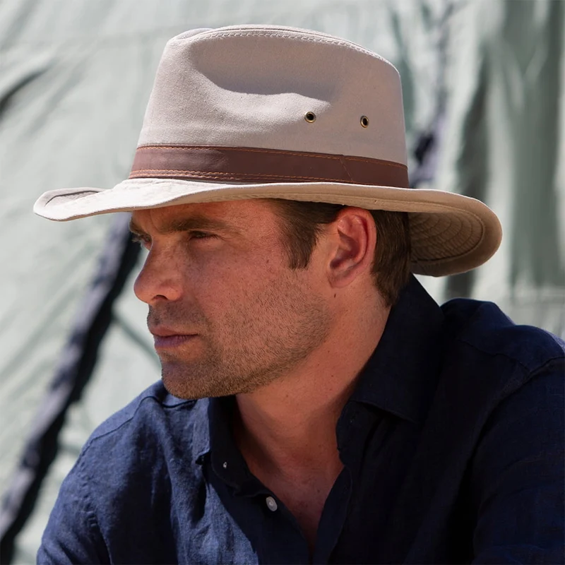 Chapeau Australien en Coton Sergé Délavé khaki DORFMAN PACIFIC