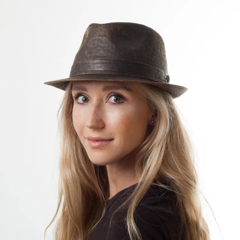 Chapeau Trilby en Coton à Effet Usé marron JAXON & JAMES