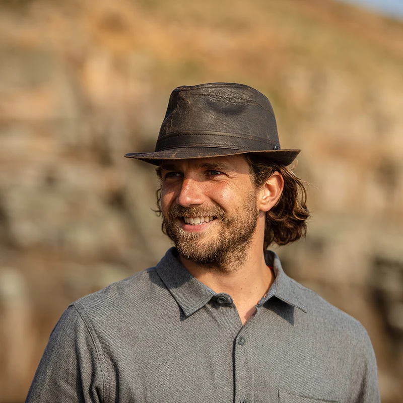 Chapeau Trilby en Coton à Effet Usé marron JAXON & JAMES