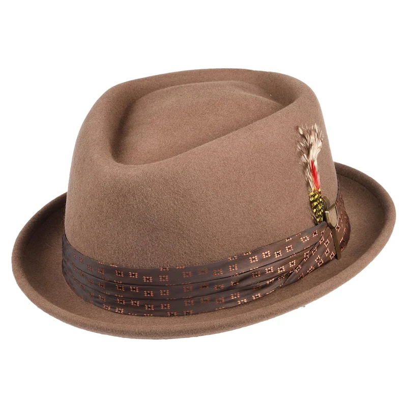 Chapeau Pork Pie en Laine Feutrée Stout camel BRIXTON