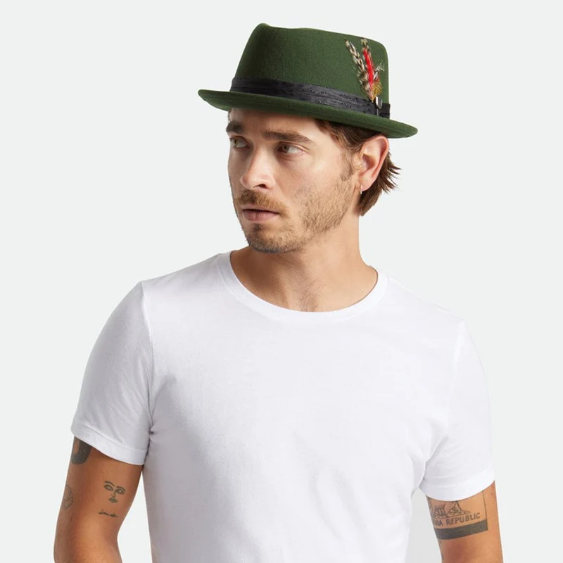 Chapeau Pork Pie en Laine Feutrée Stout mousse BRIXTON