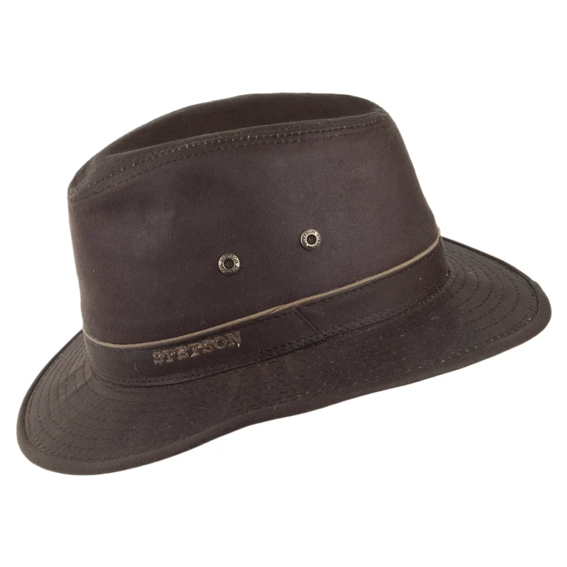 Chapeau Fedora Safari en Coton Ciré Hydrofuge Ava marron STETSON
