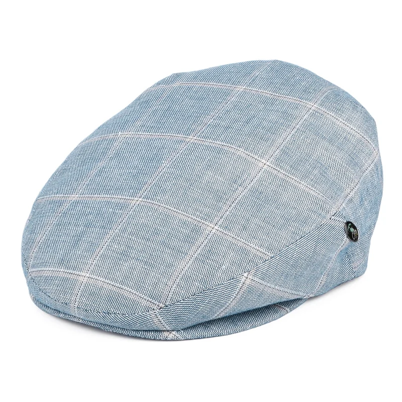 Casquette Plate en Lin à Carreaux bleu CITY SPORT