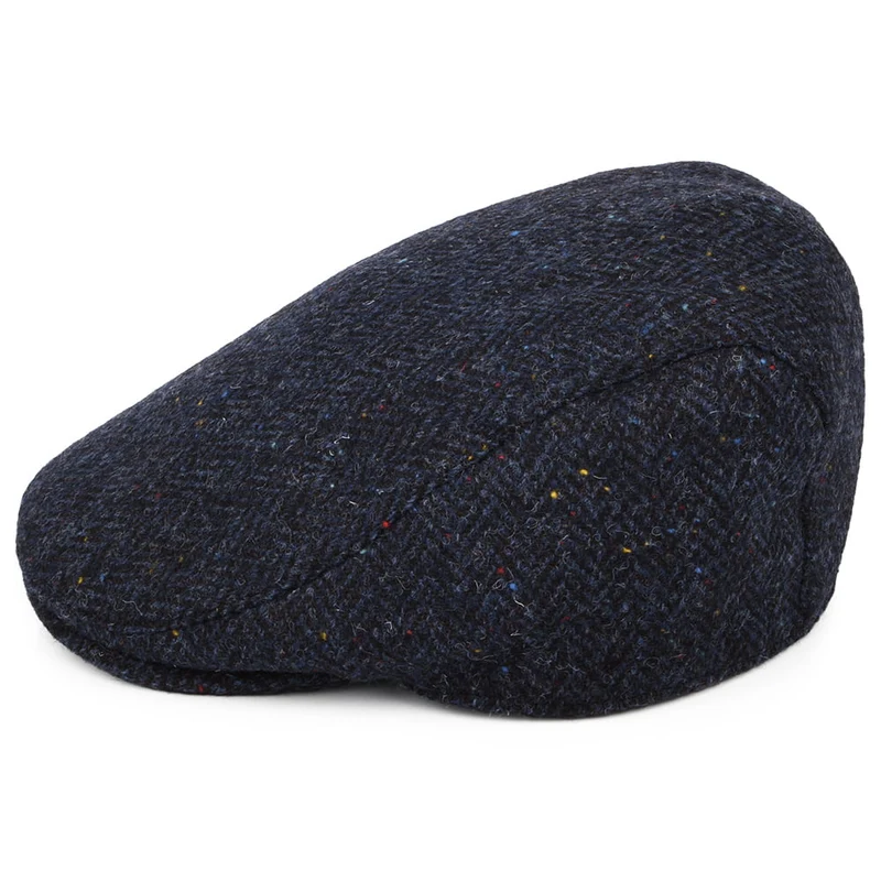 Casquette Plate en HARRIS TWEED à Protège-Oreilles Oban bleu marine FAILSWORTH