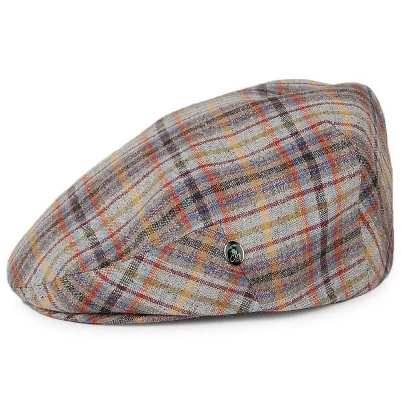 Casquette Plate en Lin et Soie à Carreaux multicolore CITY SPORT