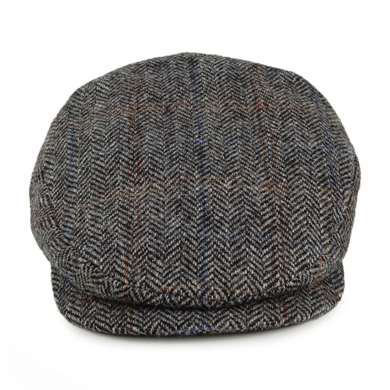 Casquette Plate en HARRIS TWEED à Visière Allongée gris-noir CITY SPORT