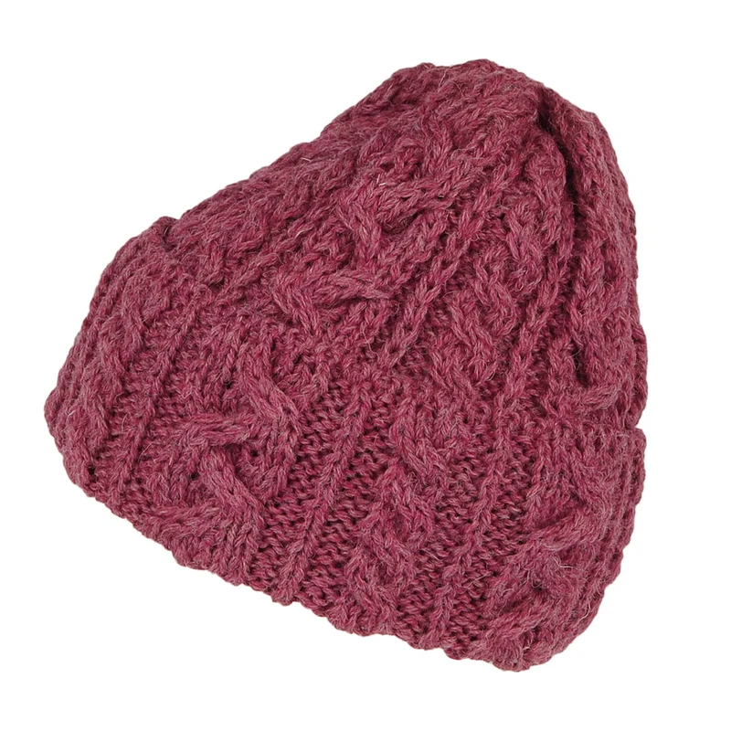 Bonnet en Laine Anglaise à Torsades et Revers mélange de bordeaux HIGHLAND 2000