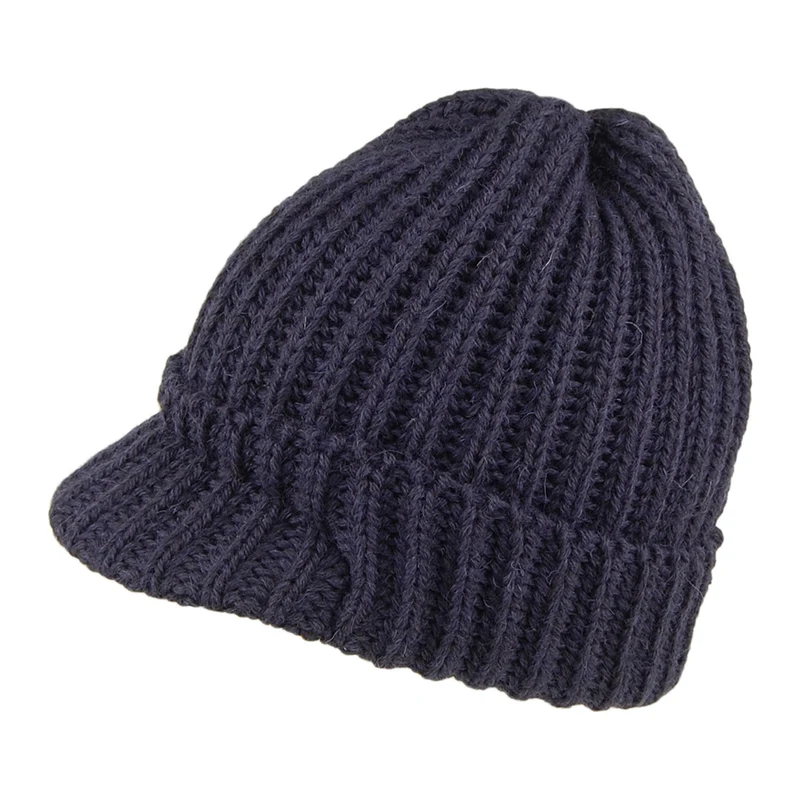 Bonnet à Visière Courte en Laine Anglaise bleu marine HIGHLAND 2000