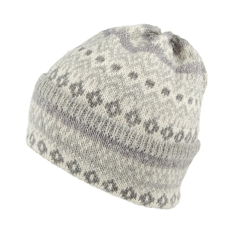 Bonnet en Laine à Revers Fair Isle gris clair HIGHLAND 2000