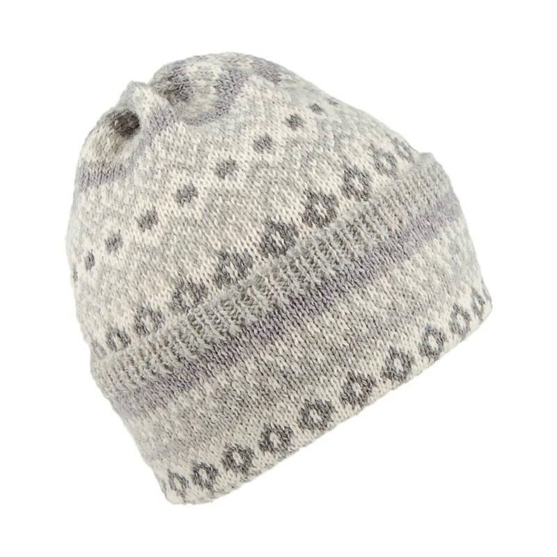 Bonnet en Laine à Revers Fair Isle gris clair HIGHLAND 2000