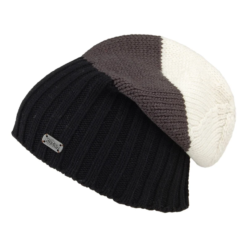 Bonnet Long en Laine Mérinos noir-gris KUSAN