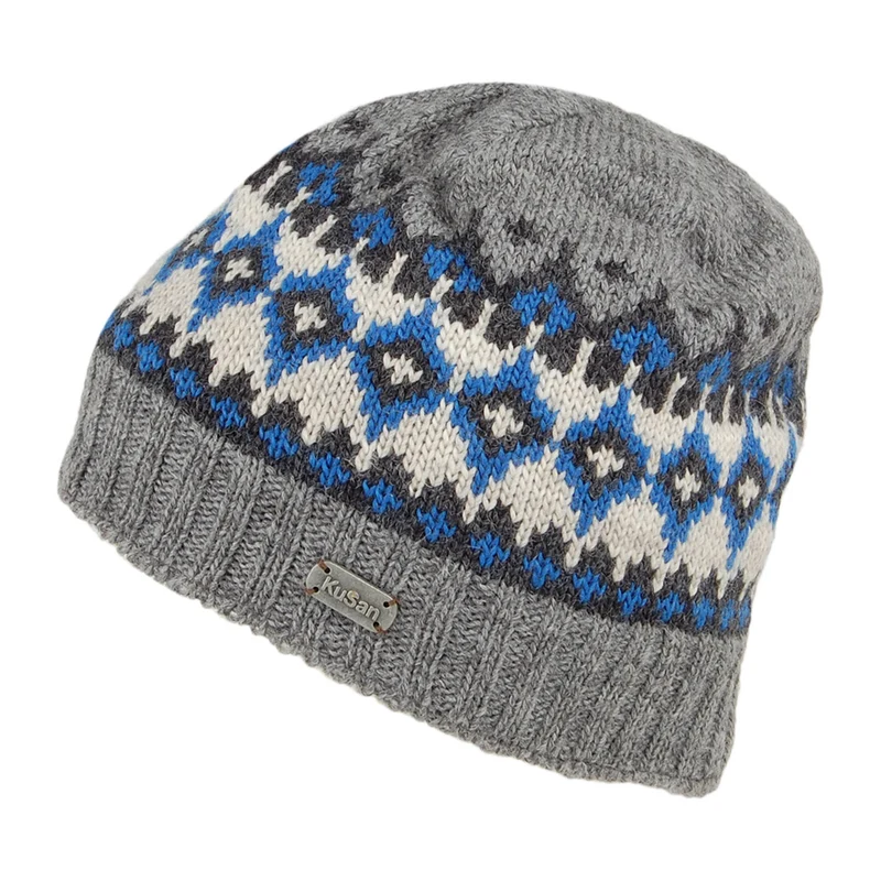 Bonnet Jauge Fine Fair Isle gris-bleu KUSAN