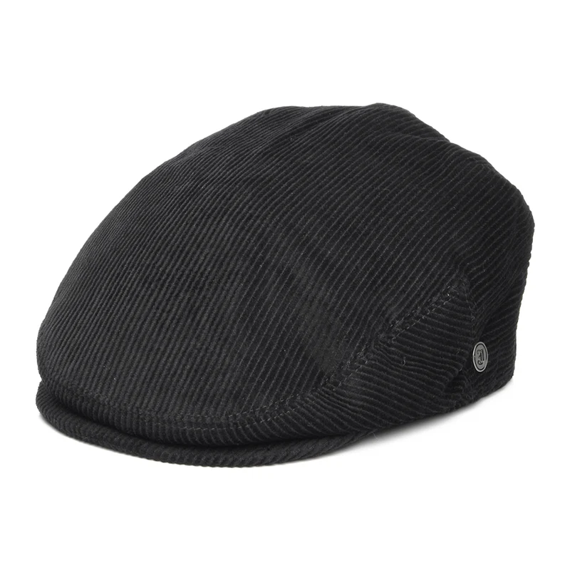 Casquette Plate en Velours Côtelé noir JAXON & JAMES - VENTE EN GROS
