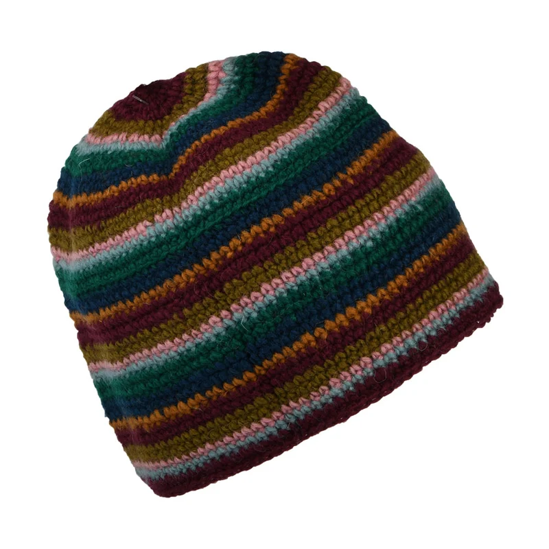 Bonnet en Crochet à Fleur prune-turquoise KUSAN