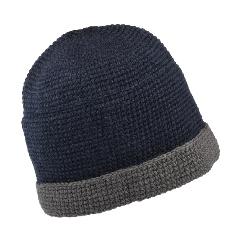 Bonnet à Revers en Crochet bleu marine-gris KUSAN