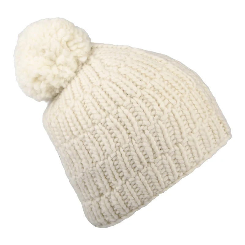 Bonnet à Pompon à Torsades Côtelées Point de Riz crème KUSAN