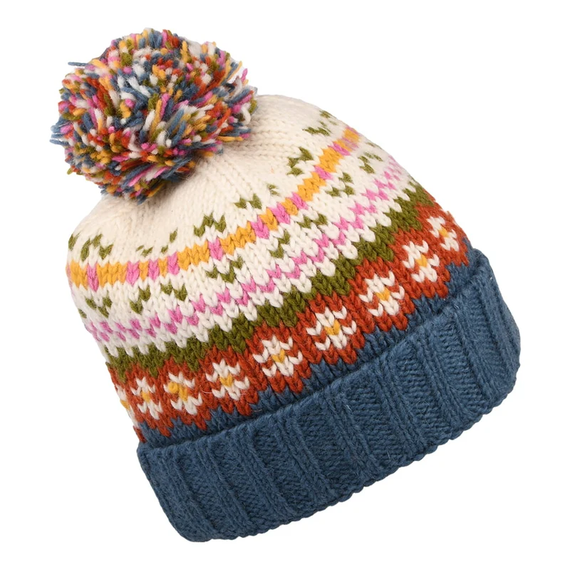Bonnet à Pompon Fair Isle Mosaic crème-bleu KUSAN