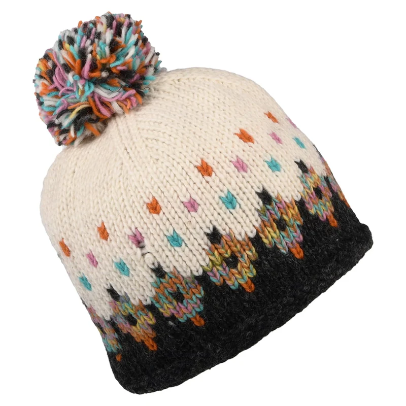 Bonnet à Pompon Fair Isle Snowy crème-anthracite KUSAN