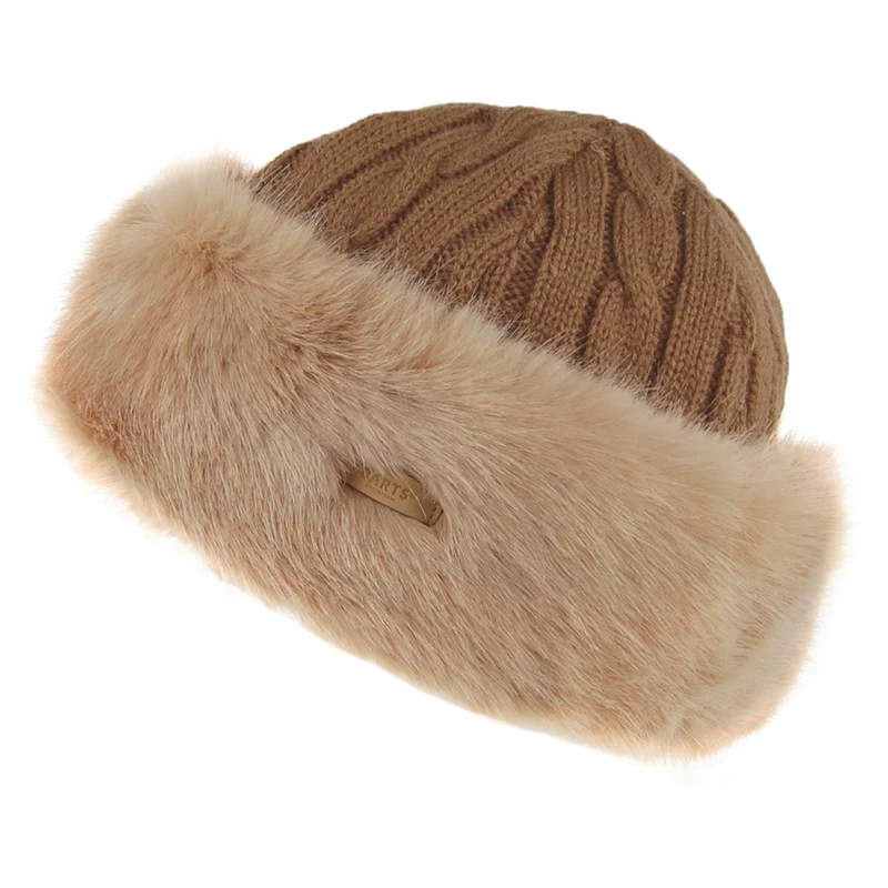 Bonnet à Torsades et Fausse Fourrure marron clair BARTS