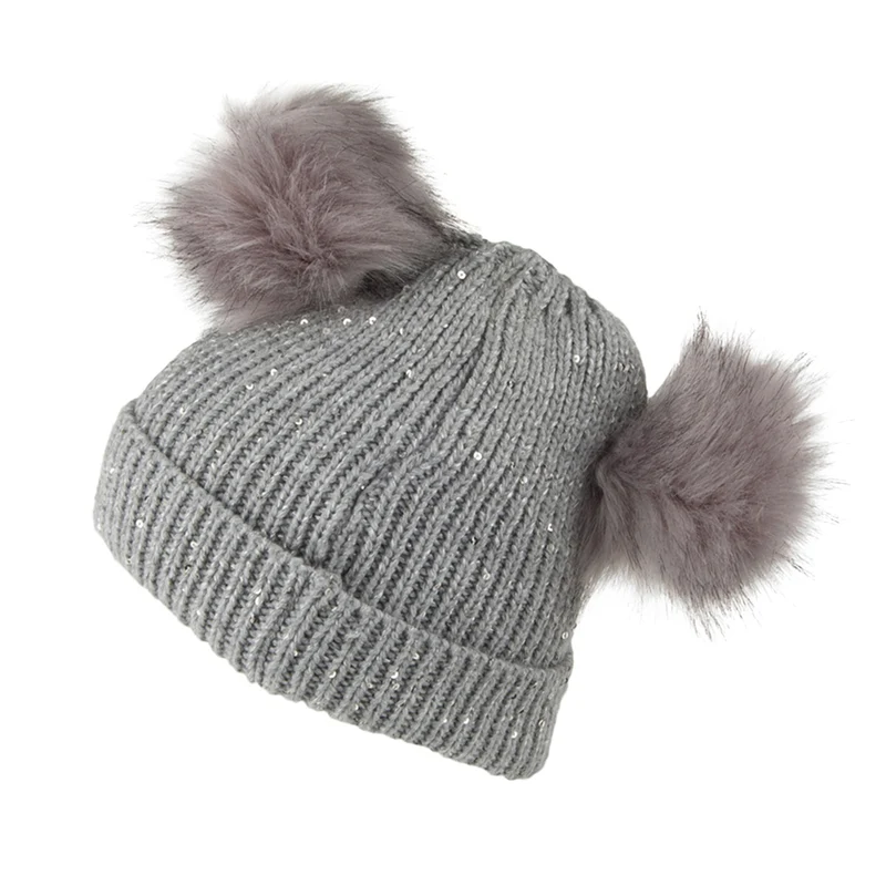 Bonnet à Revers avec Pompons gris SCALA