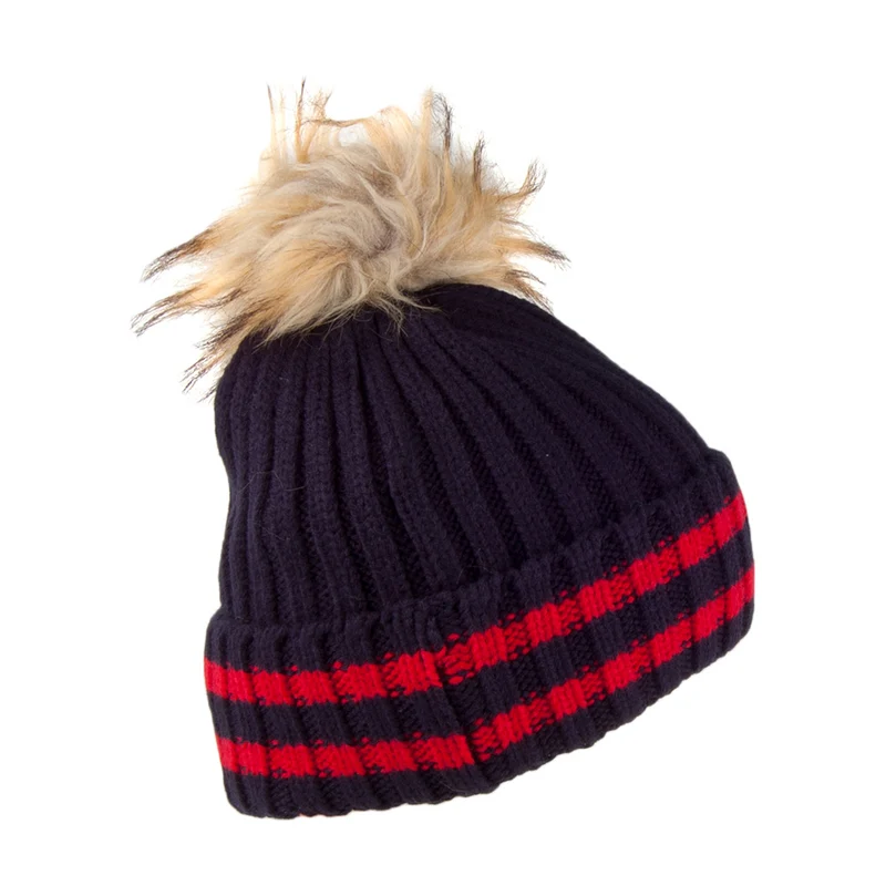 Bonnet à Pompon en Fausse Fourrure Aimee bleu marine SUPERDRY