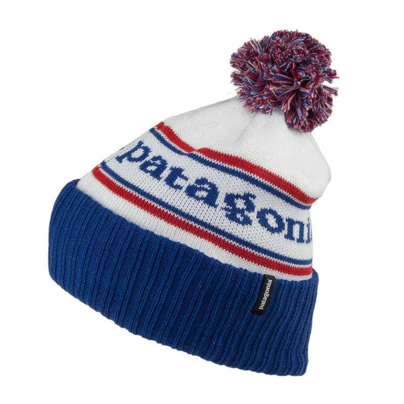 Bonnet à Pompon Powder Town blanc-bleu PATAGONIA