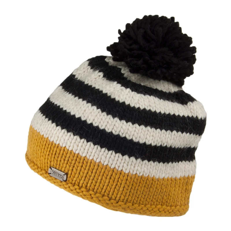 Bonnet à Pompon Point de Riz jaune KUSAN