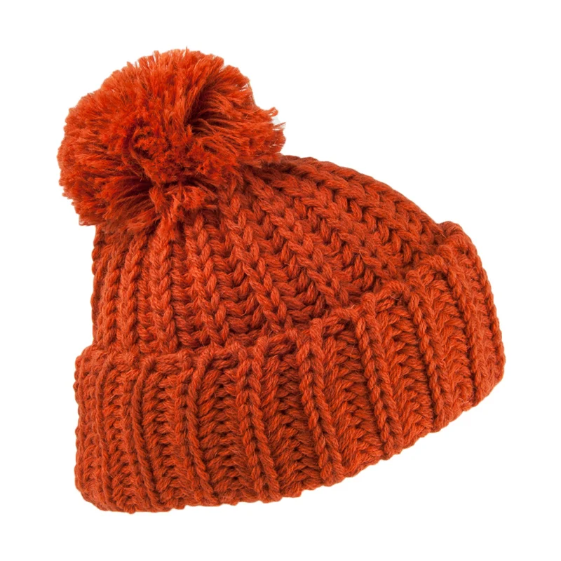 Bonnet à Pompon et Revers en Laine Anglaise Grosse Maille ocre HIGHLAND 2000
