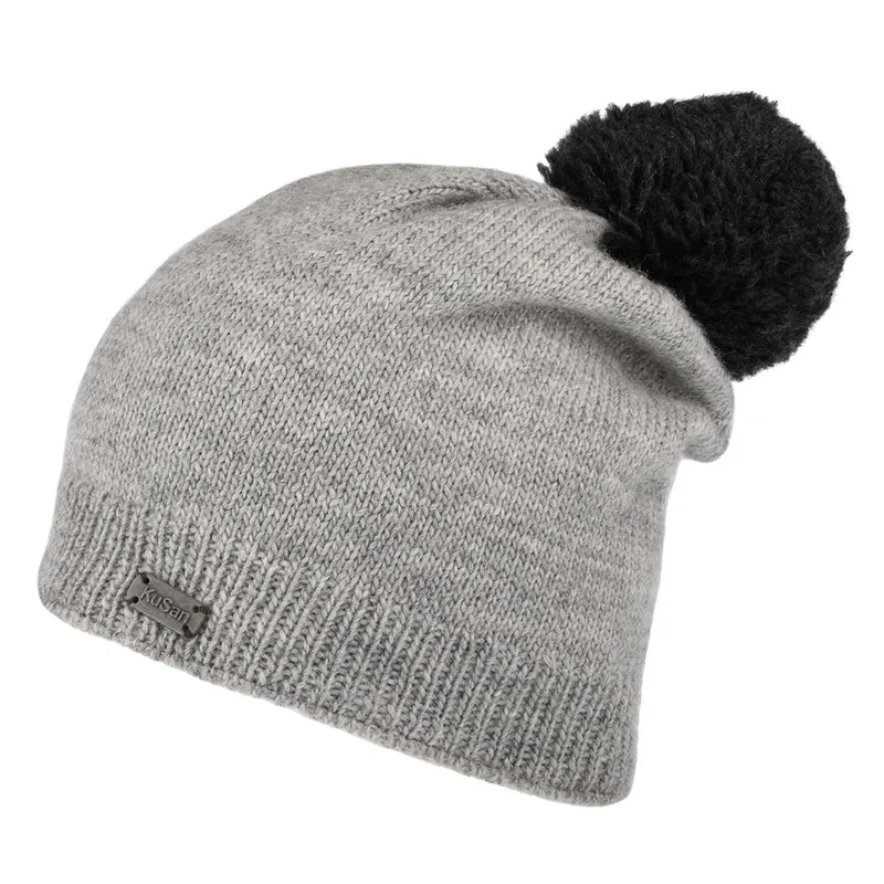 Bonnet Long à Pompon Contrastant gris KUSAN