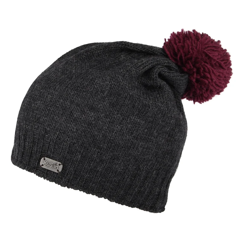 Bonnet Long à Pompon Contrastant anthracite KUSAN