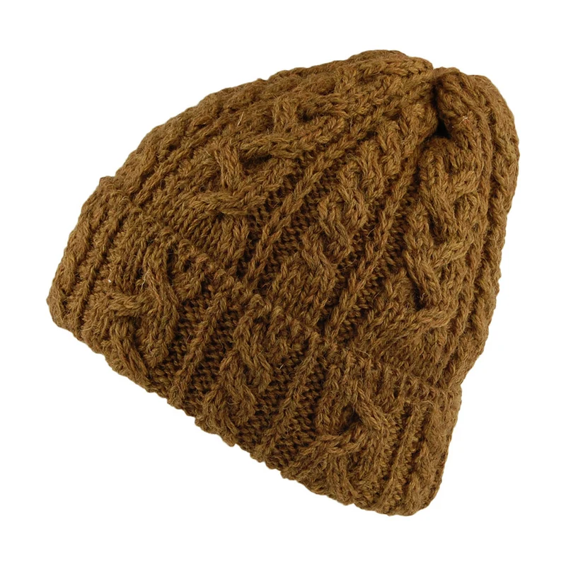 Bonnet en Laine Anglaise à Torsades et Revers toffee HIGHLAND 2000