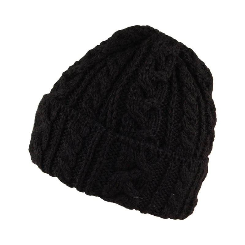 Bonnet en Laine Anglaise à Torsades et Revers noir HIGHLAND 2000