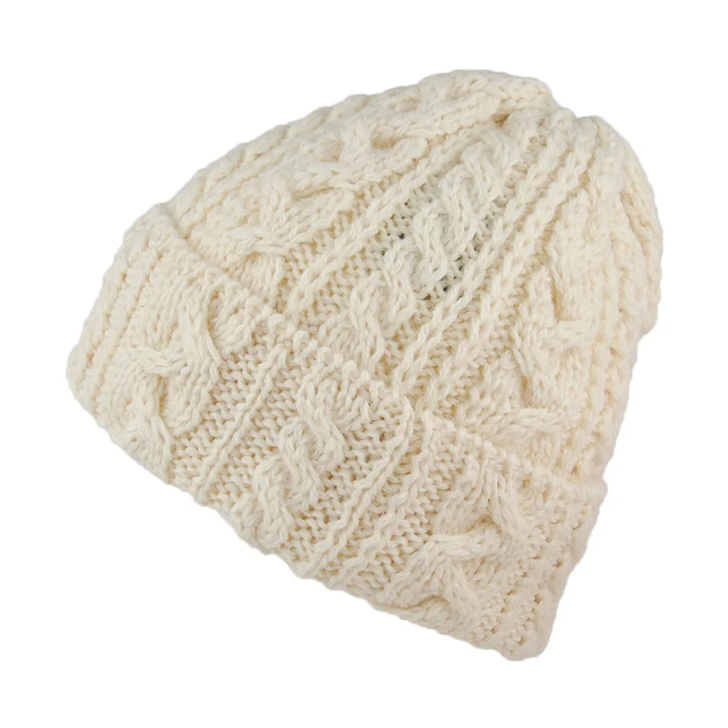 Bonnet en Laine Anglaise à Torsades et Revers naturel HIGHLAND 2000