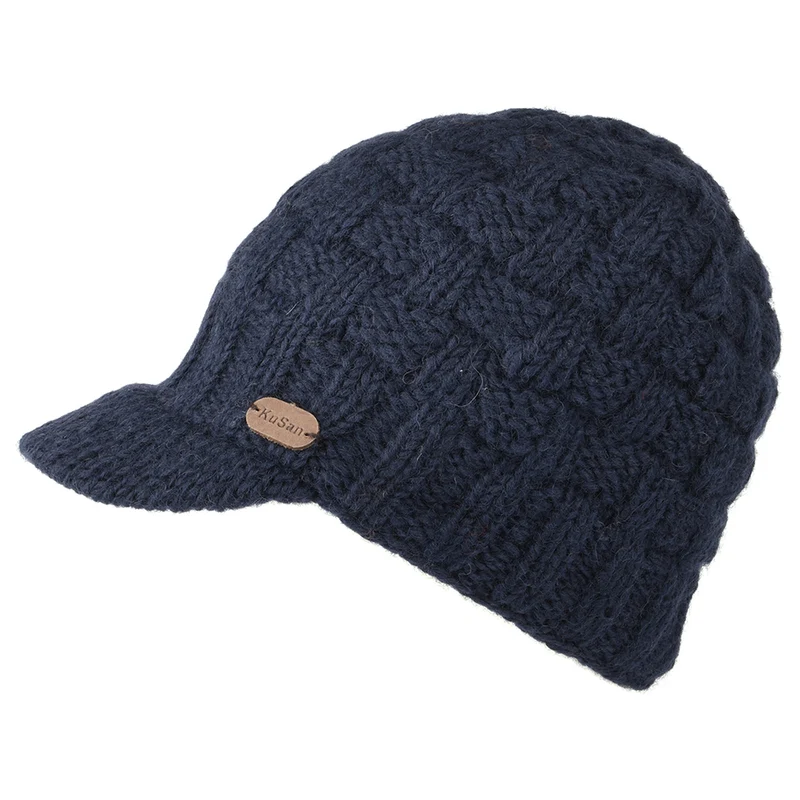 Bonnet à Visière Maille Nattée bleu marine KUSAN