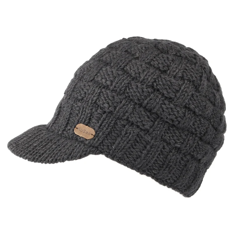 Bonnet à Visière Maille Nattée anthracite KUSAN