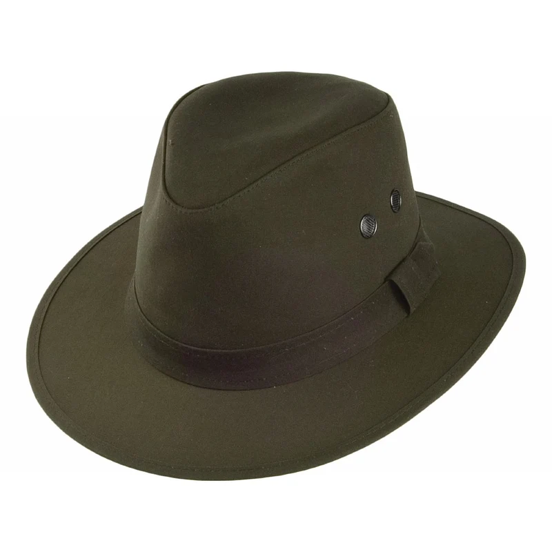 Chapeau Fedora en Coton Ciré Britannique Hydrofuge Drifter olive FAILSWORTH
