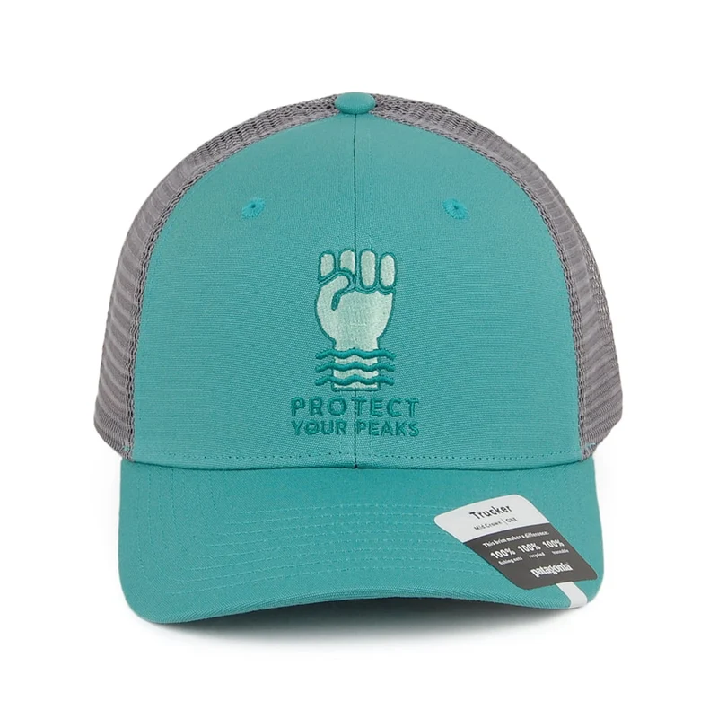 Casquette Trucker en Coton Bio Protect Your Peaks vert aqua PATAGONIA