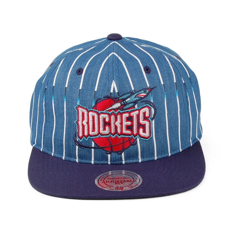 Casquette Snapback Denim Pinstripe Houston Rockets bleu marine MITCHELL & NESS