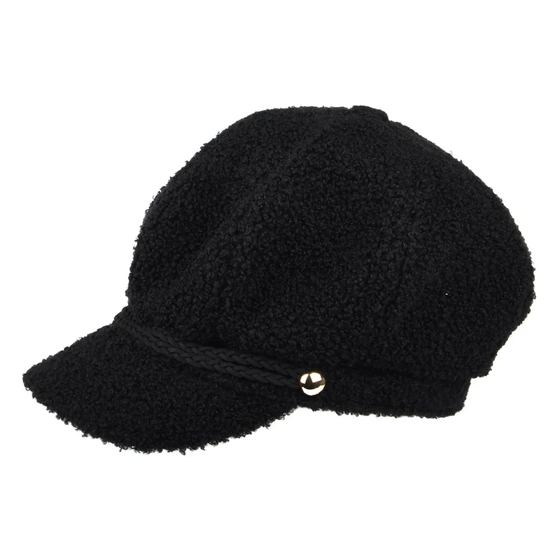 Casquette Gavroche en Fausse Fourrure Sherpa Lydie noir BETMAR