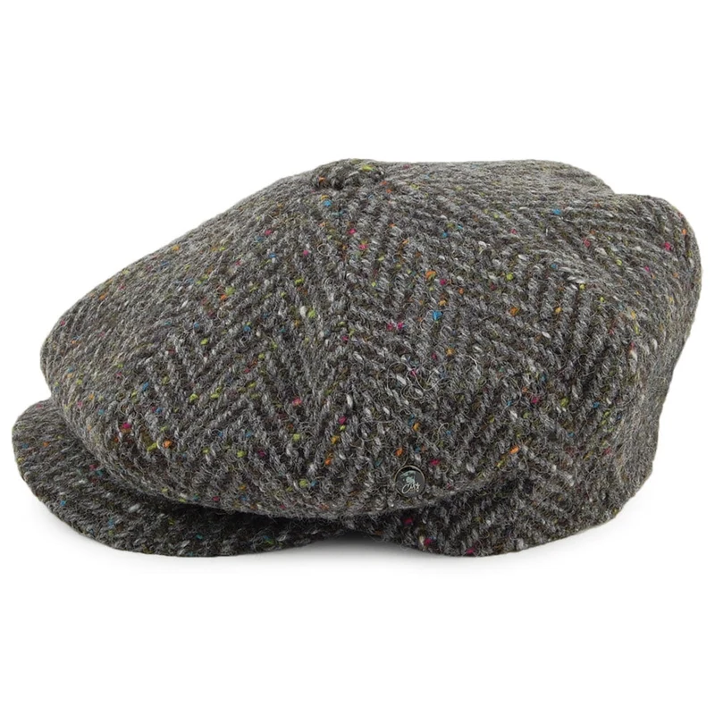 Casquette Gavroche en Tweed du Donegal à Larges Chevrons mélange de gris CITY SPORT